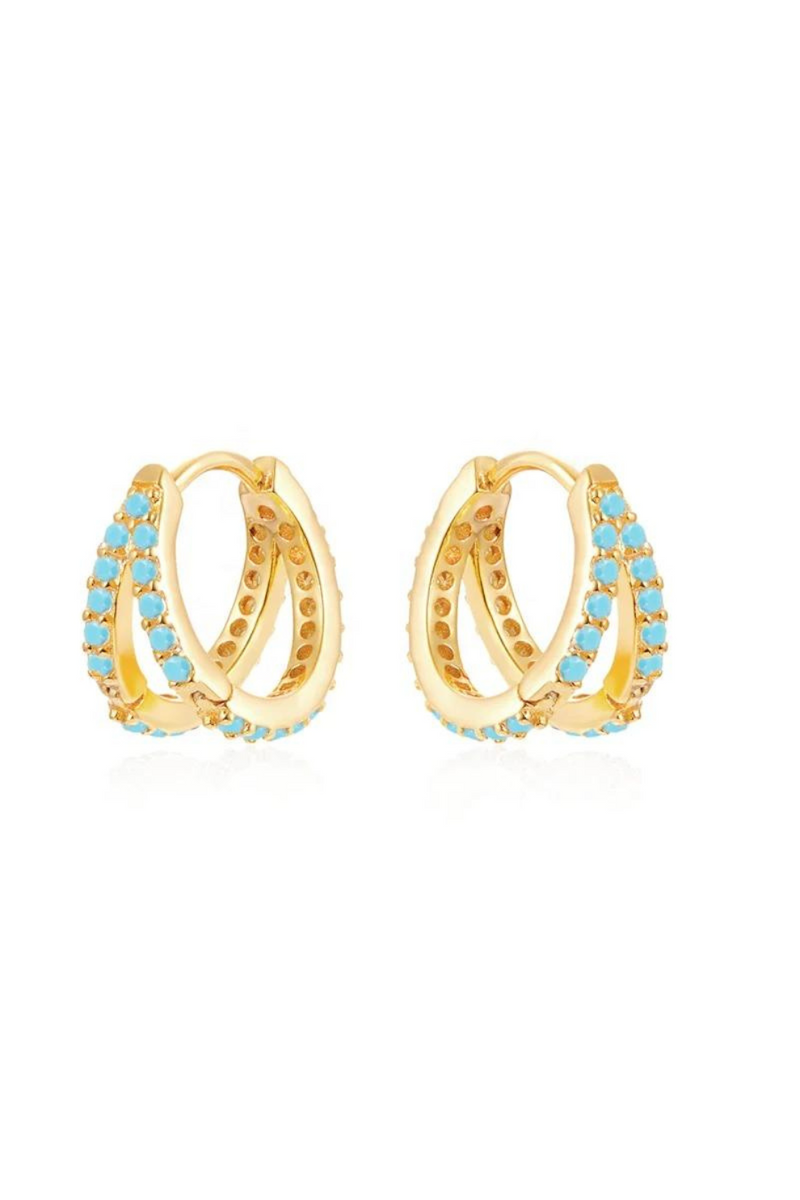 Twin Turquoise Hoop Earrings - Gold