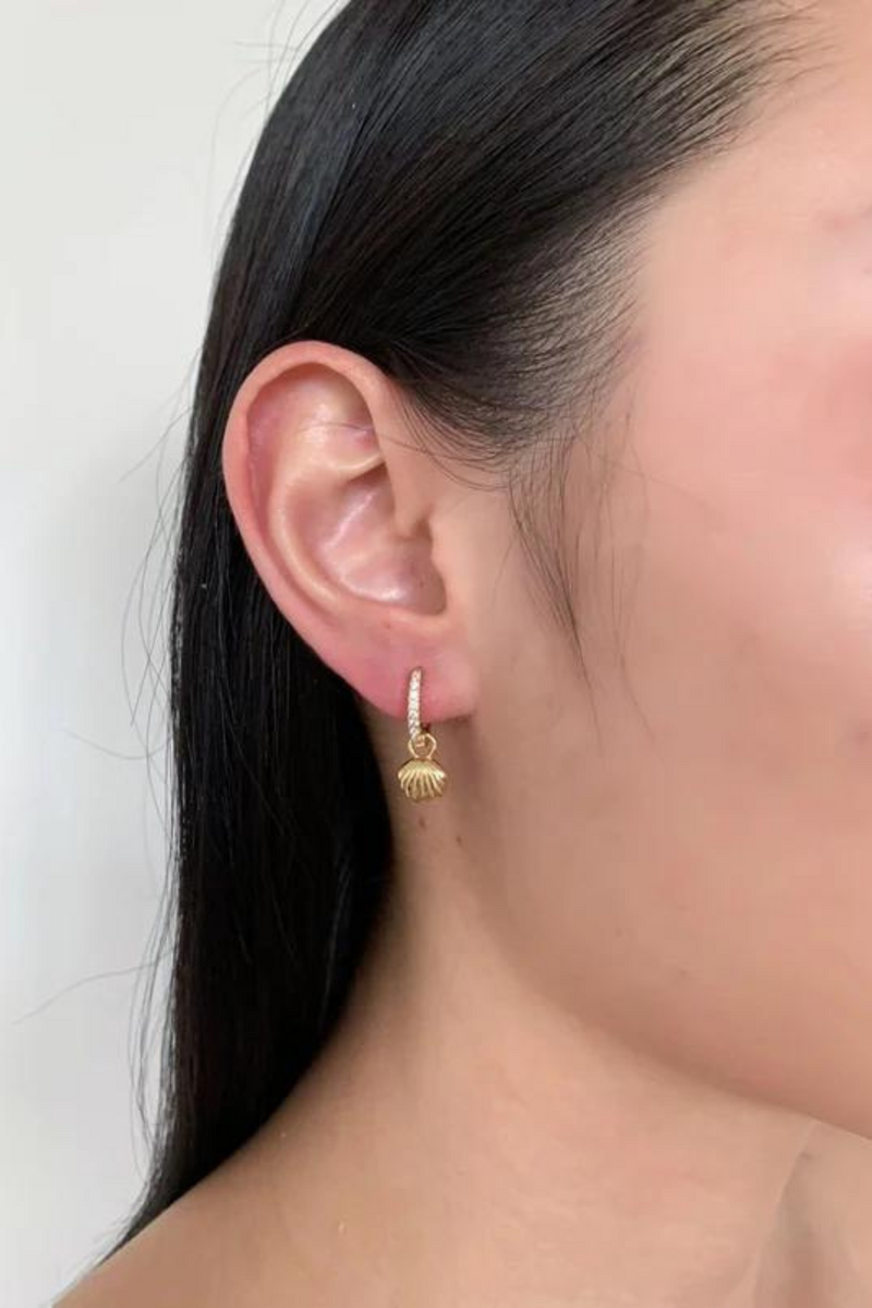 Crystal Shell Hoop Earrings - Gold