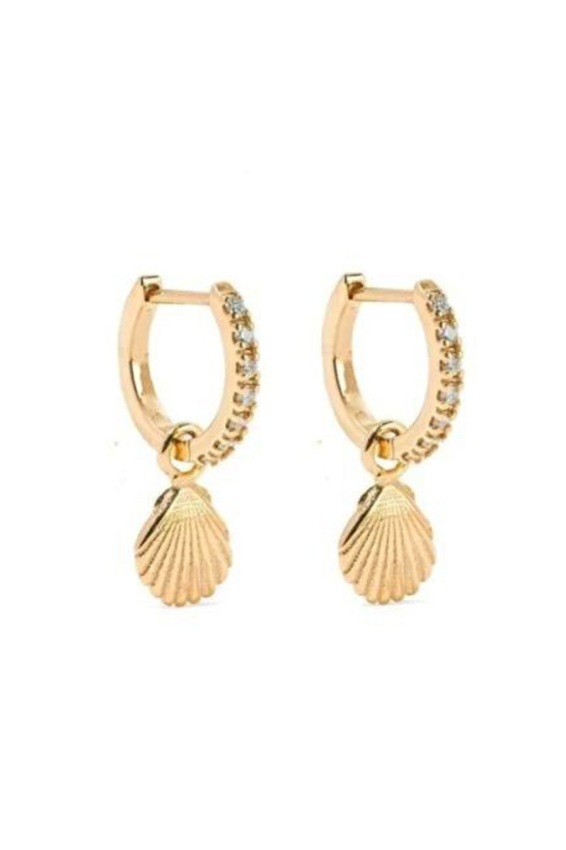 Crystal Shell Hoop Earrings - Gold
