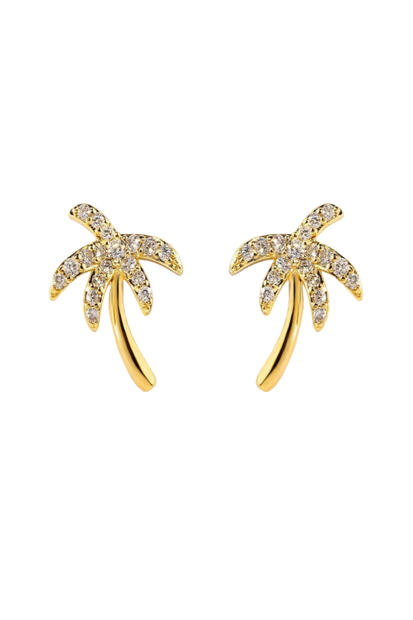 Crystal Palm Tree Stud Earrings - Gold