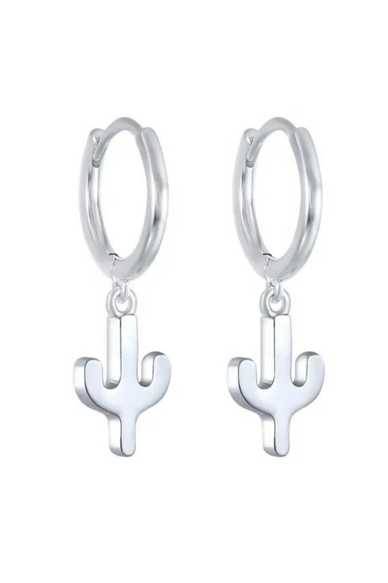 Cactus Hoop Earrings - Silver