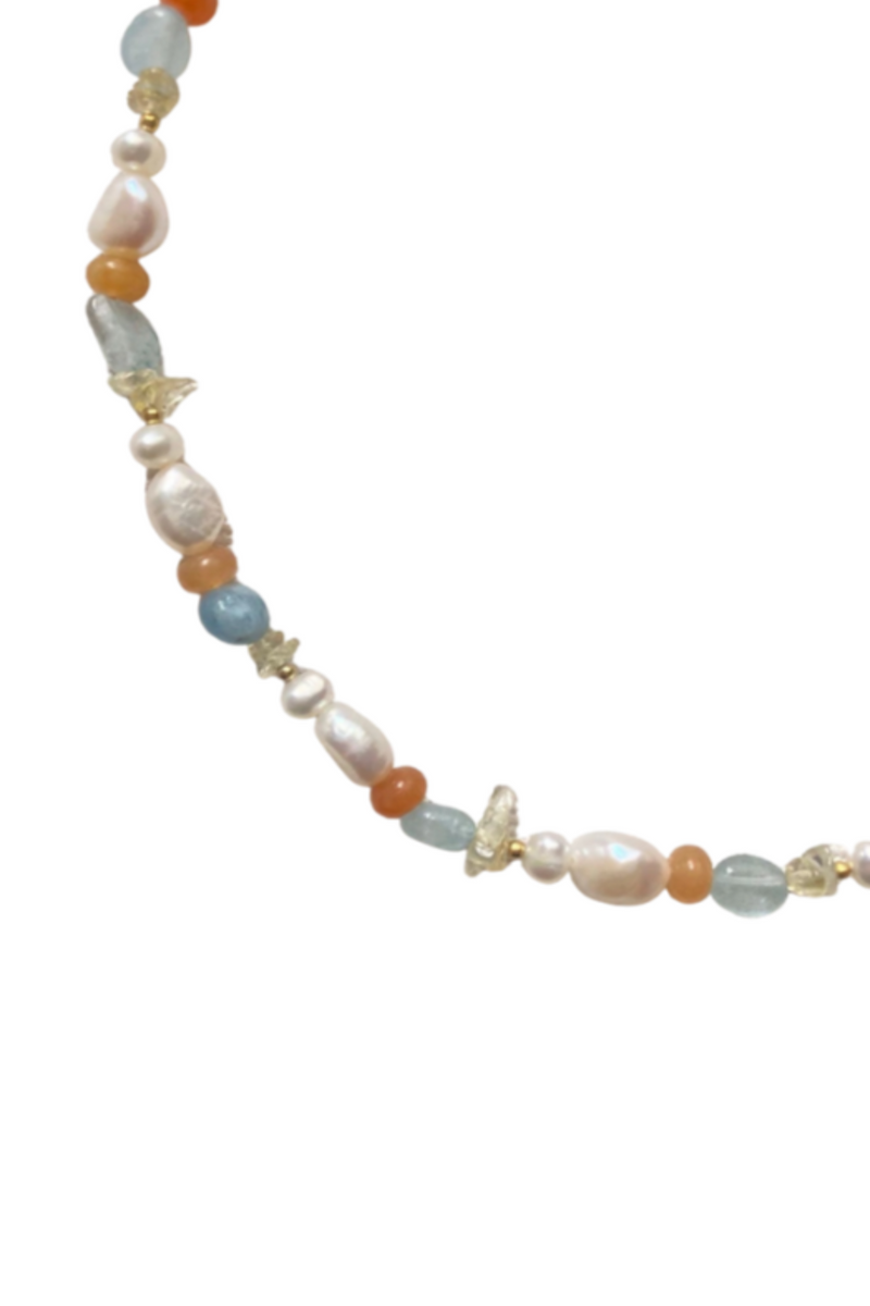 Sunset Pearl Gemstone Choker - Gold