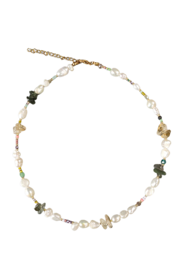 Green Gemstone & Pearl Choker - Gold