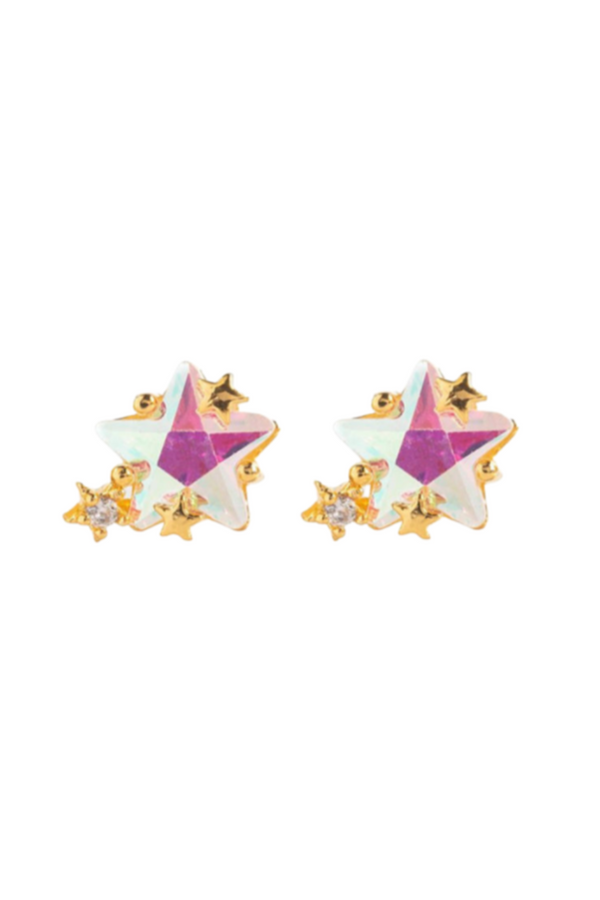 PINK STAR STUD EARRINGS - GOLD