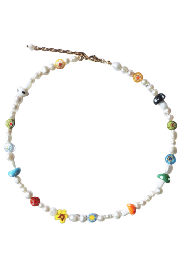 Mushroom & Pearl Choker - Gold