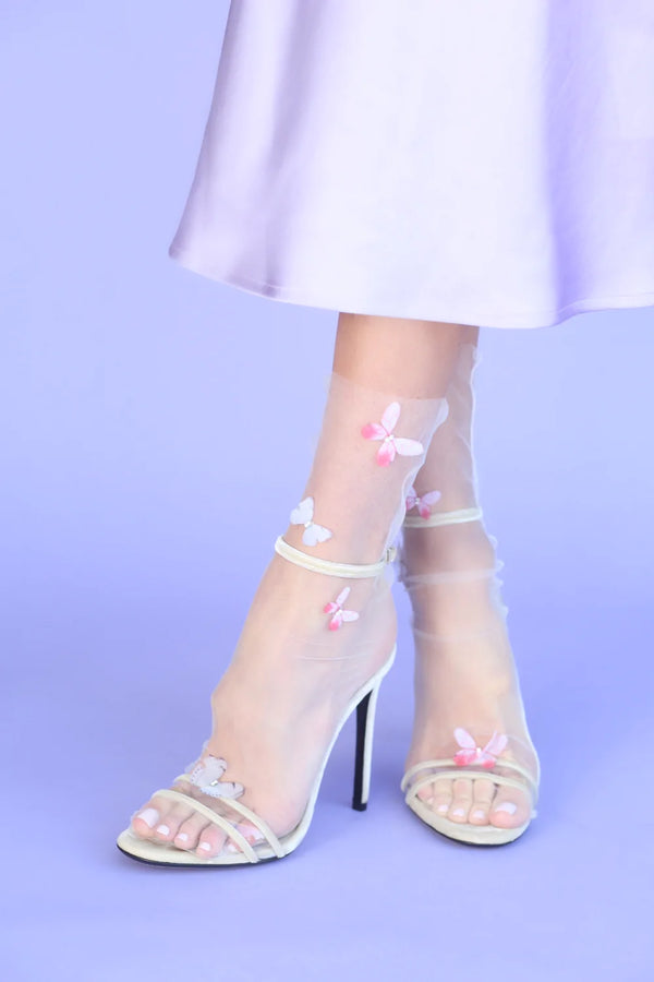 Butterfly Tulle Socks - White