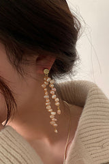 Double Pearl Drop Pink Stud Earrings - Gold