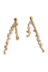 Double Pearl Drop Pink Stud Earrings - Gold