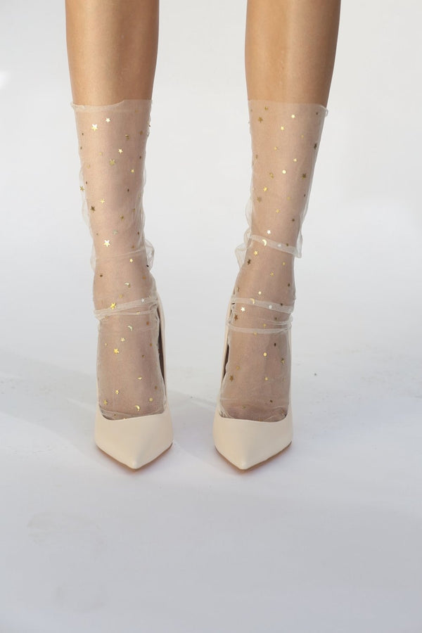 Starry Sky Tulle Socks - Nude/Gold