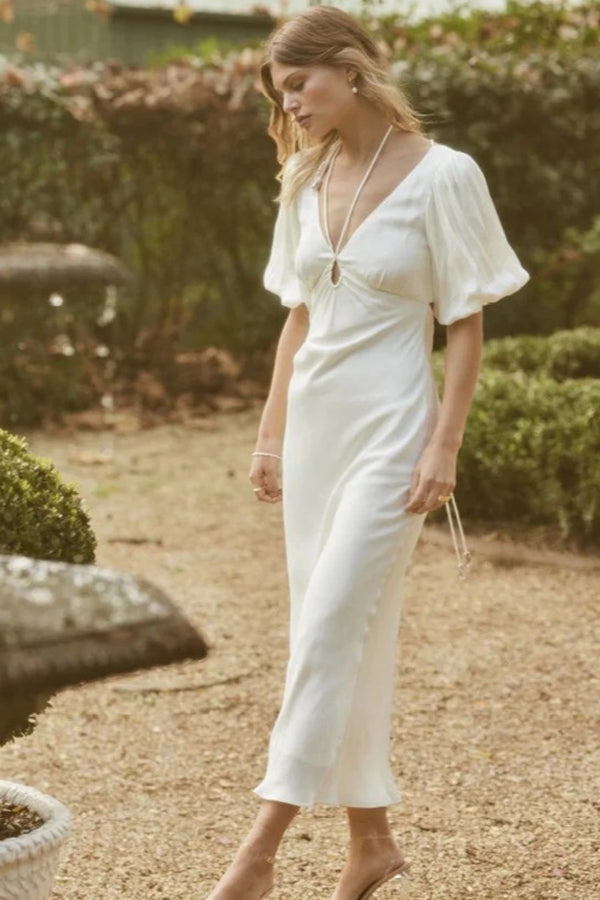 Ethereal Sleeved Midi Dress - Ivory