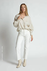 Fern Linen Button Up Top - Beige Wash