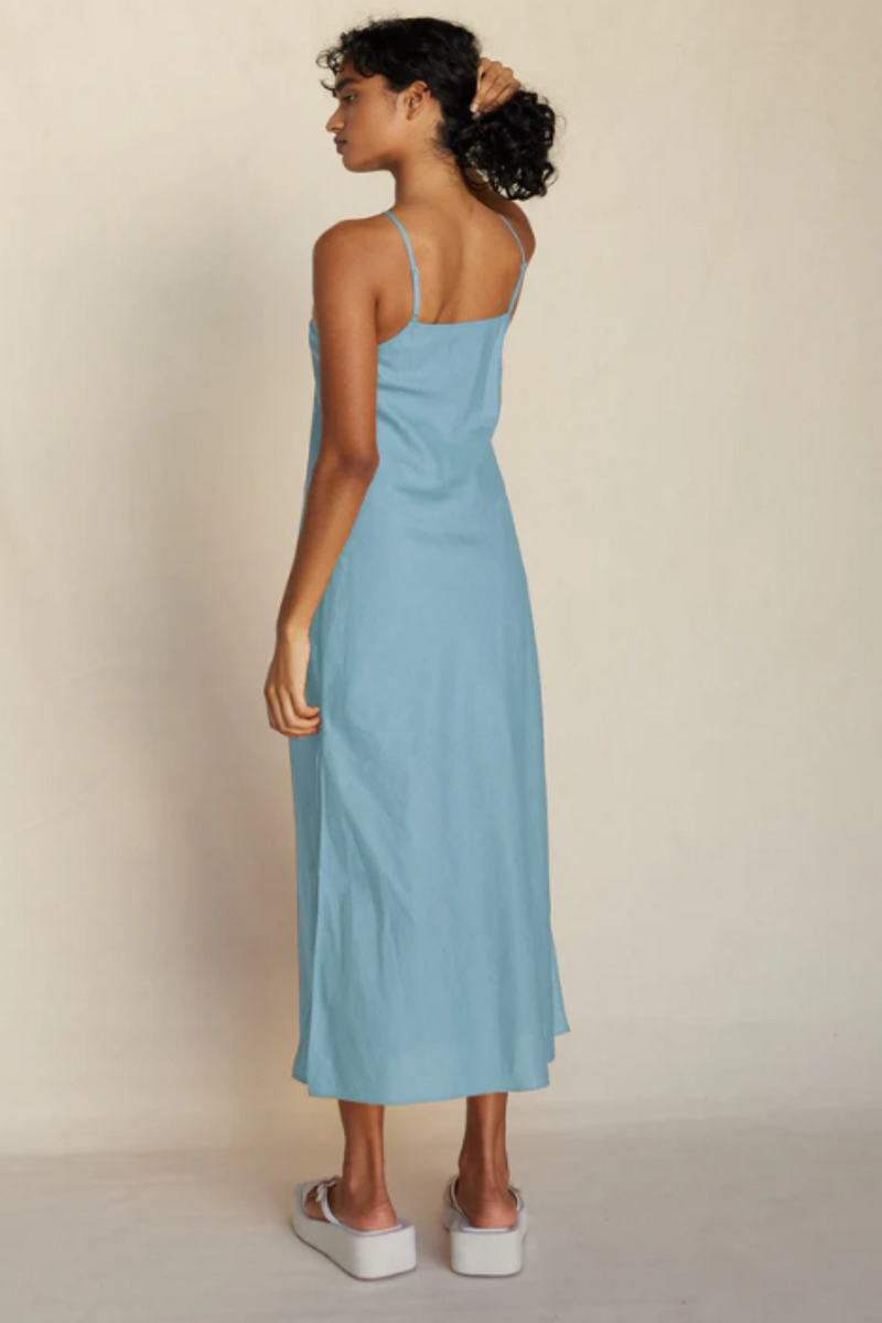 Krisha Linen Halter Midi Dress - Duckegg