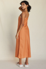 Krisha Linen Halter Midi Dress - Burnt Orange