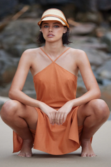 Krisha Linen Halter Midi Dress - Burnt Orange