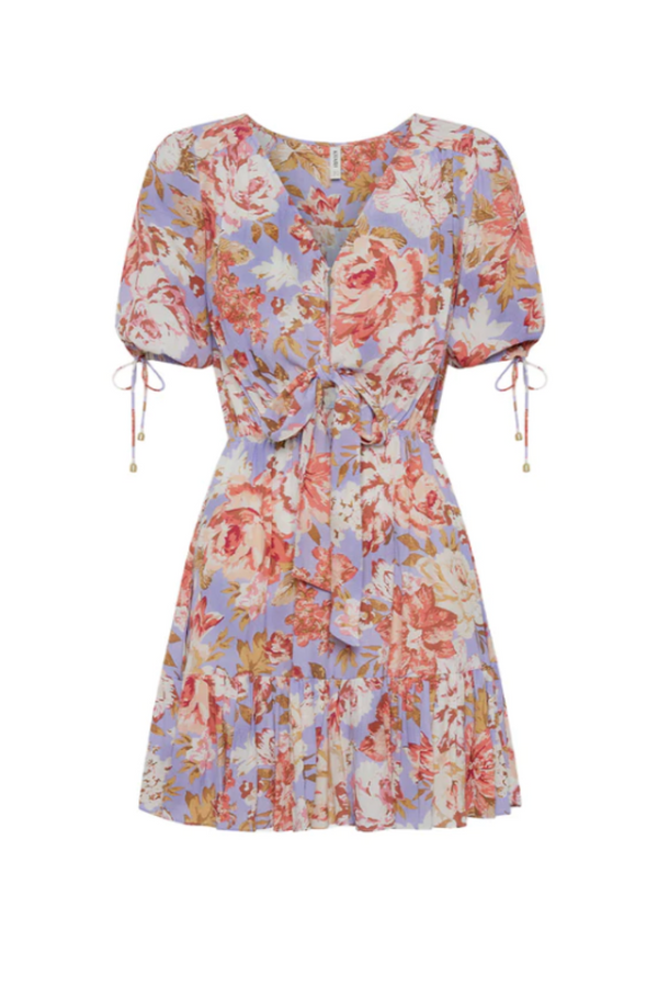 Daniella Tie Front Mini Dress - Lilac Floral