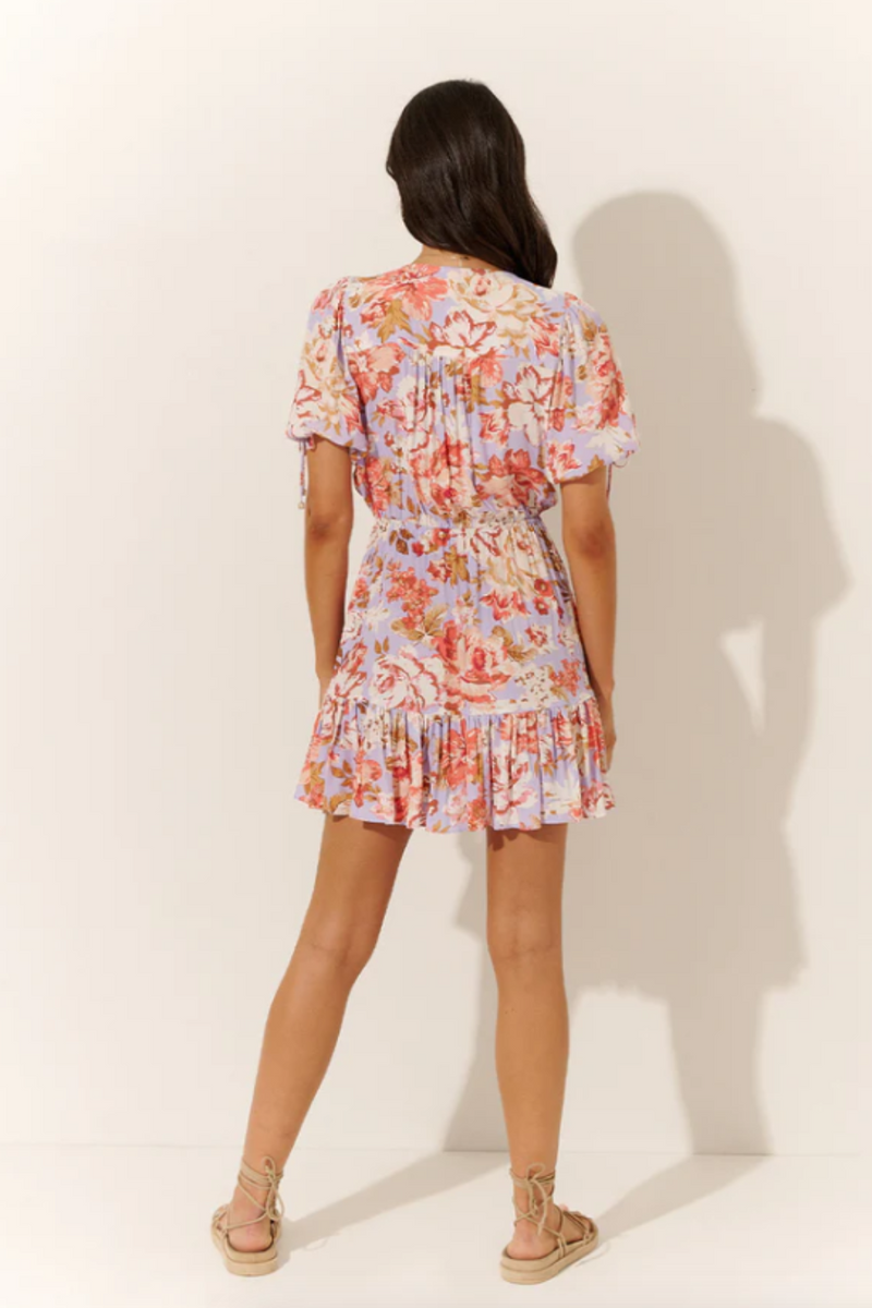 Daniella Tie Front Mini Dress - Lilac Floral