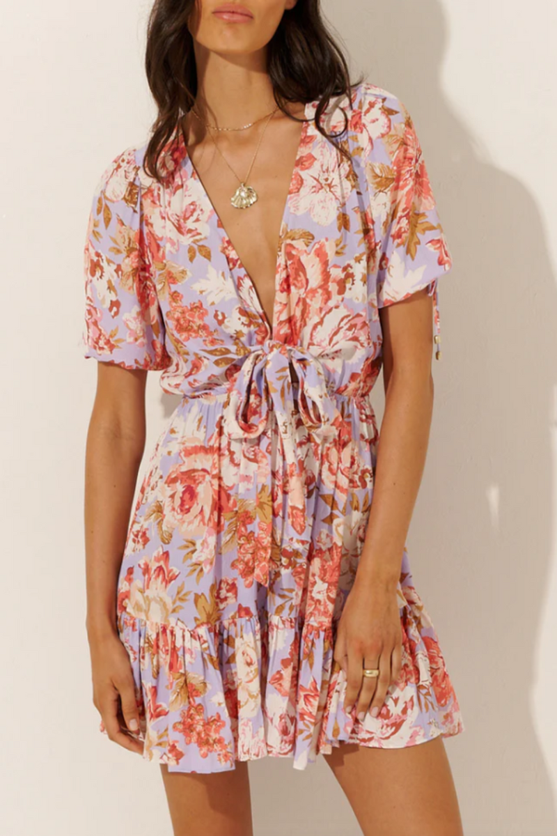Daniella Tie Front Mini Dress - Lilac Floral