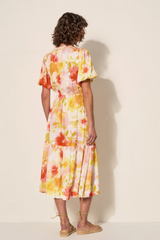Genevieve Tie Front Midi Dress - Watercolour Floral