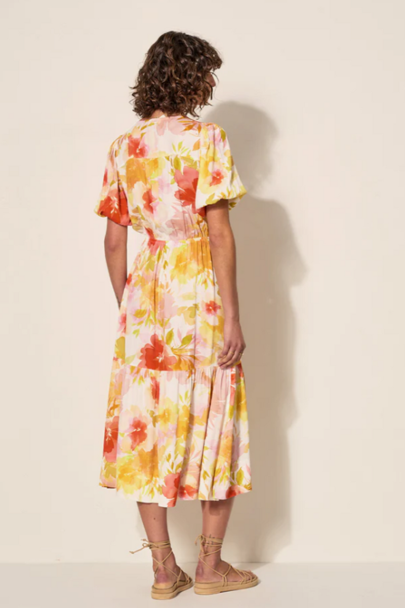 Genevieve Tie Front Midi Dress - Watercolour Floral