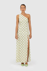 Ischia One Shoulder Maxi - Lime Spot