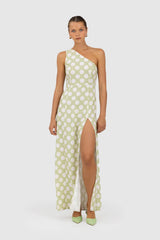 Ischia One Shoulder Maxi - Lime Spot