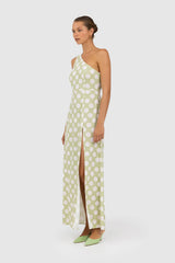 Ischia One Shoulder Maxi - Lime Spot