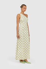 Ischia One Shoulder Maxi - Lime Spot