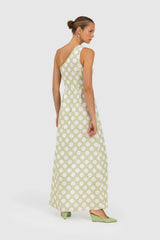 Ischia One Shoulder Maxi - Lime Spot