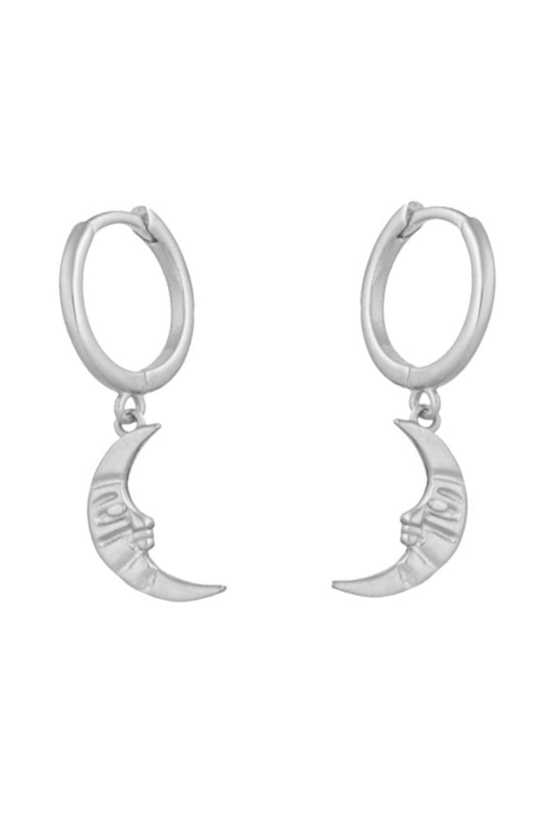Crescent Moon Hoop Earrings - Silver
