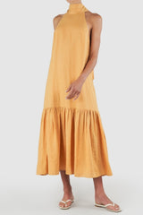 Aruba Linen Tie-Neck Dress - Turmeric