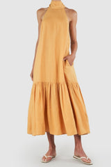 Aruba Linen Tie-Neck Dress - Turmeric