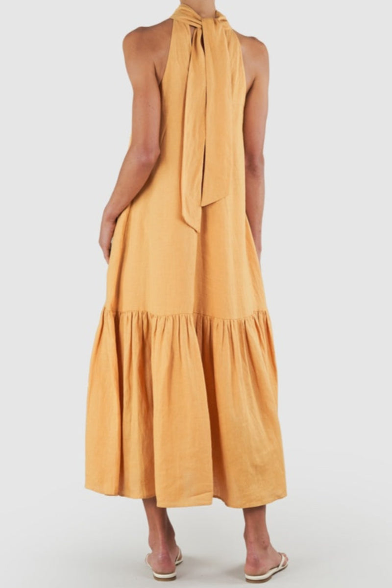 Aruba Linen Tie-Neck Dress - Turmeric