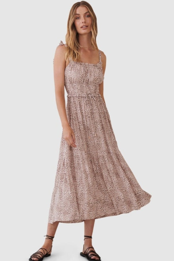 Finley Shirred Midi Dress - Finley Leopard