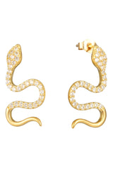 Crystal Snake Stud Earrings - Gold