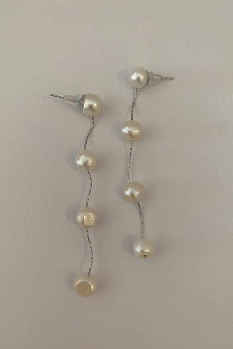 4 Drop Pearl Stud Earrings - Silver
