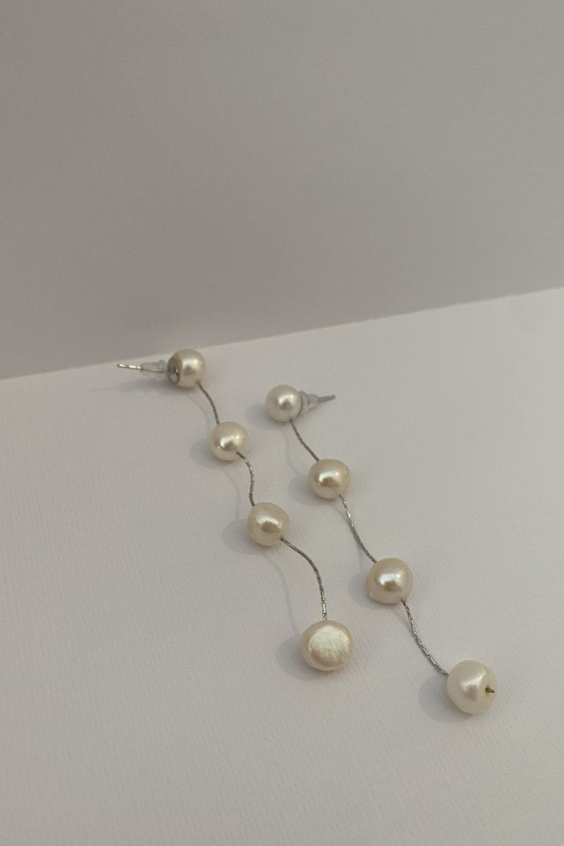 4 Drop Pearl Stud Earrings - Silver