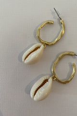 Sea Shell Drop Hoop Earrings - Gold
